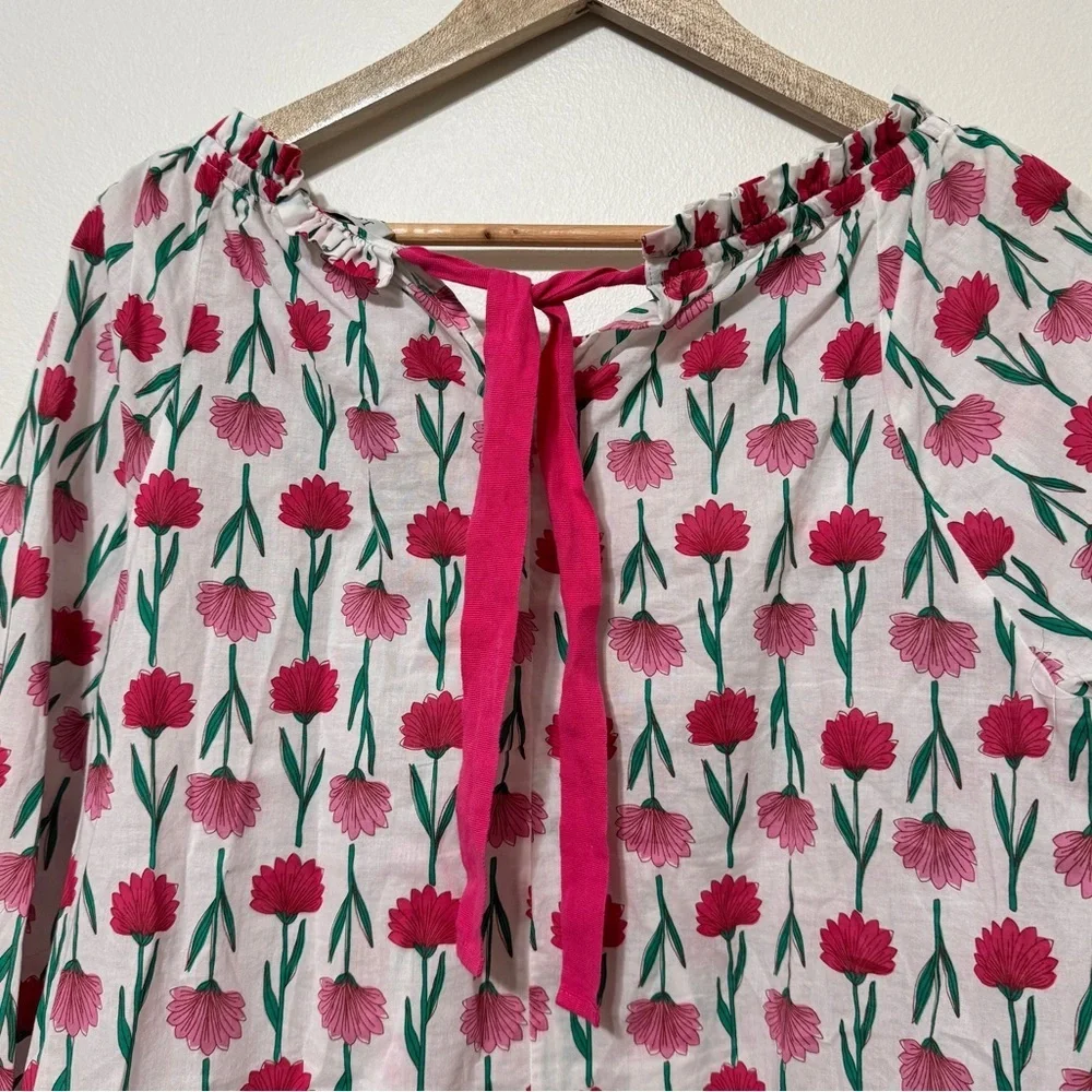 J. Crew Floral Tie Back Ruffle Top Size Medium Pink